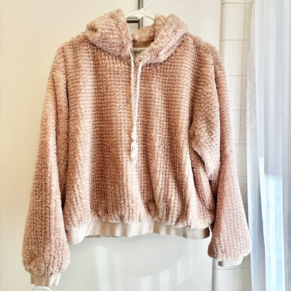 Anthropologie Saturday Sunday Dusty Pink Teddy Sweatshirt Size Medium Athleisure - Picture 2 of 12